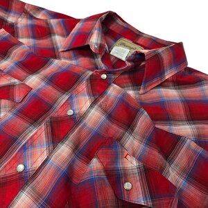 Wrangler Men's‎ 2XL Pearl Snap Shirt Red Plaid Western Short Sleeves